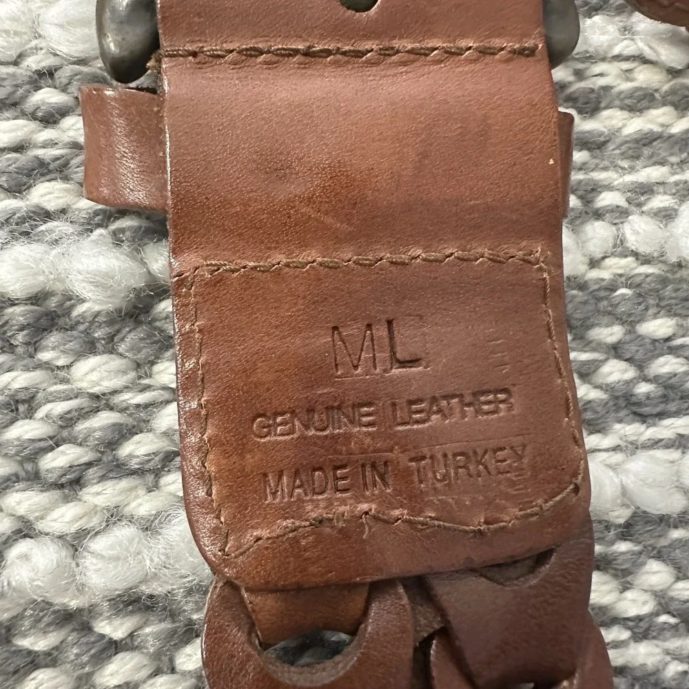 Vtg Woven Genuine Leather Belt Brown Women's M/L‎ Boho Western Hippie